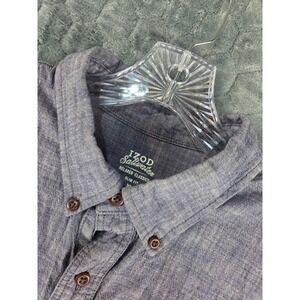 IZOD Saltwater Relaxed Classic Blue Cotton Slim Fit Button Down Shirt XL 45GW119
